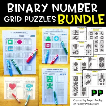 Preview of Binary Number Grid Puzzles Bundle - 180+ puzzles, No Prep