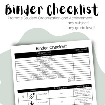 Preview of Binder Checklist || Student Organization Assessment || Student Reflection