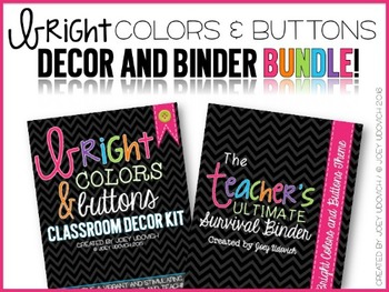 Preview of Binder & Classroom Decor BUNDLE: Bright Colors and Buttons