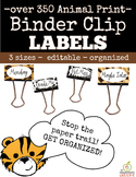 Binder Clip Labels: Animal Print Theme (Editable)