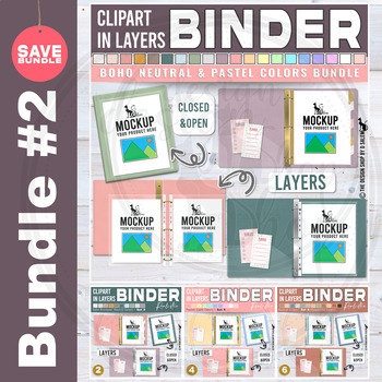 Preview of Binder Clipart in Layers Mockups Movable School Supplies Boho and Pastel Bundle
