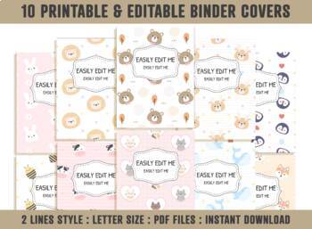 Preview of Binder Cover Animal, 10 Editable Teacher Binder Covers & Spines+Free Moose & Dog