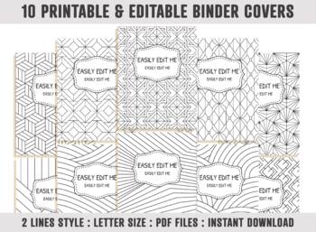 Preview of Binder Cover Black and White, 10 Covers+Spines, Binder Cover Printable, Editable