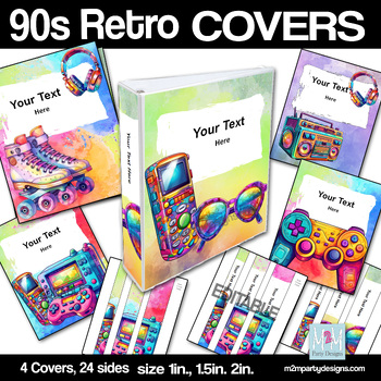 Preview of Binder Cover Editable 90s Retro Binder Covers for Teacher,  Student