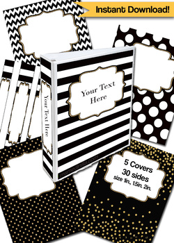 Preview of Binder Cover Editable Black, White, and Gold Binder Covers for Teacher,  Student