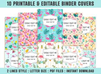 Preview of Binder Cover Flamingo, 10 Printable & Editable Binder Covers and Spines