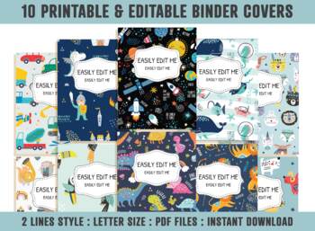 Preview of Binder Cover For Boys 10 Printable/Editable Covers+Spines, Teacher/School Binder