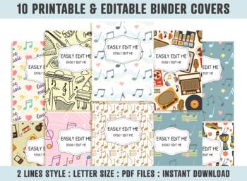 Preview of Binder Cover Music, 10 Printable & Editable Covers+Spines, Note Planner Insert