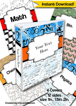 Preview of Binder Cover Set of 4 Editable Science Math Theme for Teacher Binders, Portfolio
