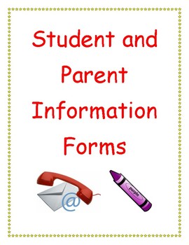 Preview of Binder Cover - Student and Parent Information Forms