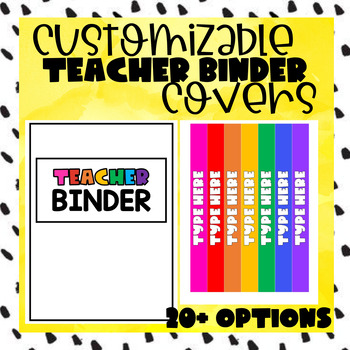 Preview of Binder Covers - 20+ Black and White Bright Rainbow Customizable Teacher Covers