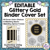 Binder Covers, Backs and Spines EDITABLE in PPT (Glittery Golds)