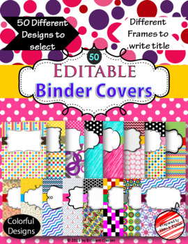 Preview of Binder Covers (EDITABLE) with 50 Colorful designs