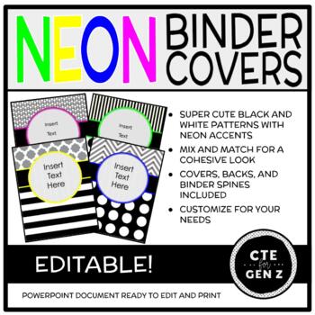 Preview of Binder Covers - *Editable* - Neon and Black