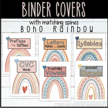 Preview of Binder Covers & Spine | BOHO Rainbow Theme | Reading Binders