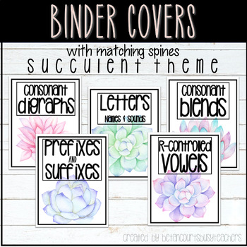 Preview of Binder Covers & Spine | SUCCULENT Theme | Reading Binders