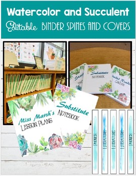 Preview of Binder Covers and Spine Labels-Succulent and Watercolor