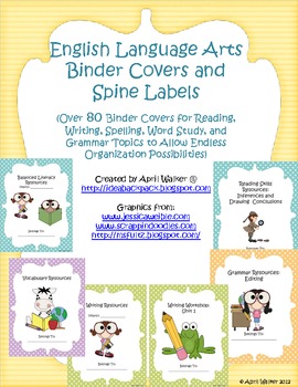 Preview of Binder Covers and Spine Labels for English/Language Arts - Over 80 covers