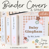 Binder Covers and Spines | Daisy Gingham Neutrals Classroo