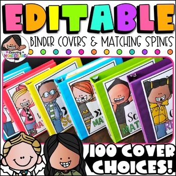 Preview of Binder Covers and Spines Editable | 100 Kid Options