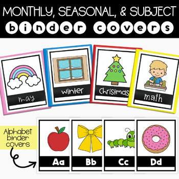 Preview of Binder Covers and Spines, Holidays, Monthly, Seasonal, and Subjects, Alphabet