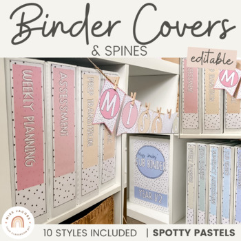 Preview of Binder Covers and Spines | SPOTTY PASTELS | Editable | Muted Rainbow Decor