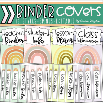 Preview of Binder Covers and Spines Teacher Planner Editable Boho Modern Muted Rainbow