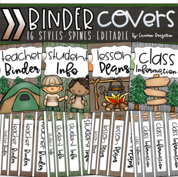 Preview of Binder Covers and Spines Teacher Planner Editable Camping Camp Out Theme