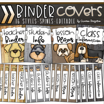 Preview of Binder Covers and Spines Teacher Planner Editable Dog Theme
