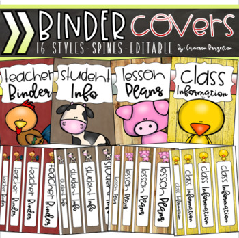 Preview of Binder Covers and Spines Teacher Planner Editable Farm Animals Barn Theme