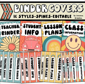 Preview of Binder Covers and Spines Teacher Planner Editable Groovy Retro Vibes Theme