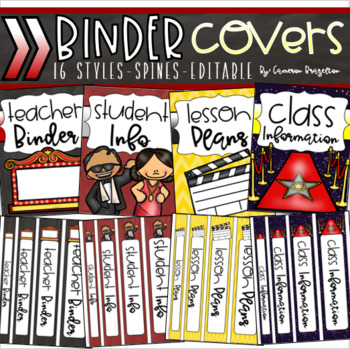 Preview of Binder Covers and Spines Teacher Planner Editable Hollywood Movies Theme
