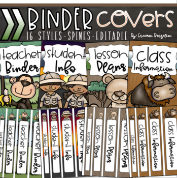 Preview of Binder Covers and Spines Teacher Planner Editable Jungle Safari Theme