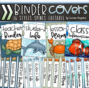 Preview of Binder Covers and Spines Teacher Planner Editable Ocean Under the Sea Theme
