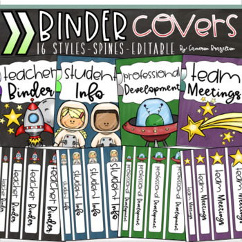Preview of Binder Covers and Spines Teacher Planner Editable Outer Space Theme