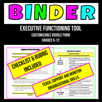 Preview of Binder Rubric & Checklist for Student Executive Function Resource