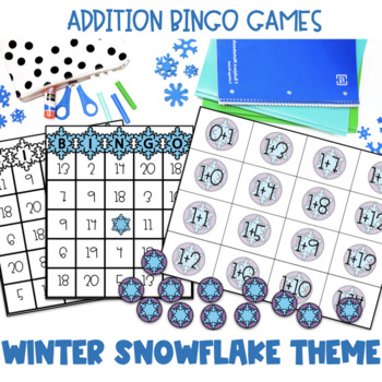 Preview of Bingo: Addition 1-20 Winter Math Game Activity 1st,2nd,3rd,4th Grade