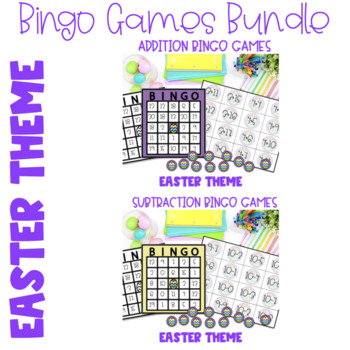 Preview of Bingo: Addition Subtraction Easter Bundle 1st, 2nd, 3rd, 4th Grade Math Game