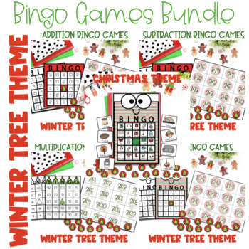 Preview of Bingo: Addition, Subtraction, Multiplication,Division, Party Chrstimas Tree