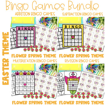 Preview of Bingo: Addition, Subtraction, Multiplication,Division, Spring Flower Bundle