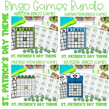 Preview of Bingo: Addition, Subtraction, Multiplication,Division,  St.Patrick's Day Bundle