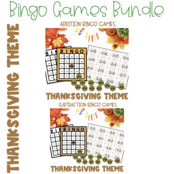 Preview of Bingo: Addition and Subtraction 1-20 Thanksgiving  Math Game Activity Bundle