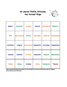 Preview of Bingo-Attitudes, Learner Profile, Key Concepts