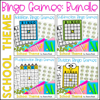 Preview of Bingo:Back to School Addition Subtraction Multiplication Divsion Bundle 1st-5th