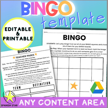 Bingo Board Game & Term Sheet Template (No Prep, No Supplies)- Any Class