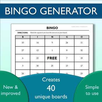 Preview of Bingo Board Generator - Creates 40 Unique Game Boards - Customizable!