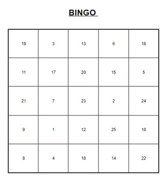 Preview of Bingo Card Generator (5x5)
