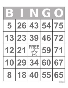 Bingo Cards, 1000 cards, prints 1 per page, 75 call, Large Print, gray