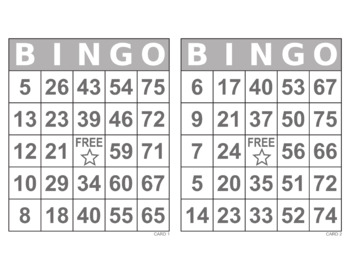 Bingo Cards, 1000 cards, prints 2 per page, 75 call, Large Print, gray