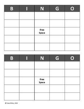 Bingo Cards (2 per sheet) by Steve Miller - MS Math and Science | TPT